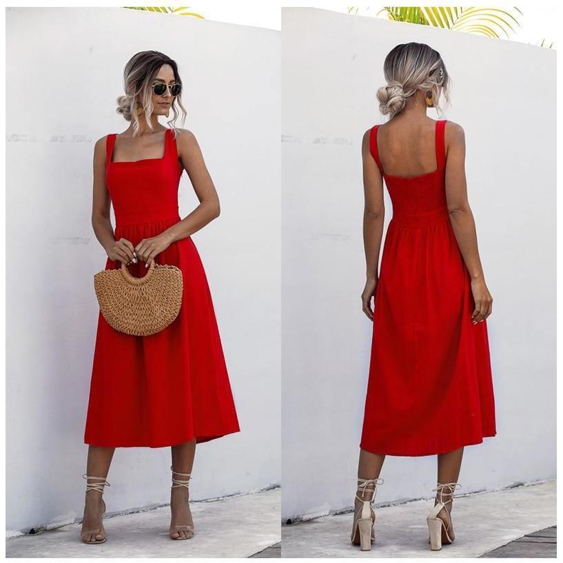 Vestido Midi Decote Reto use o cupom PRIMEIRACOMPRA e garanta 12%OFF
