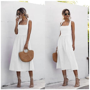 Vestido Midi Decote Reto use o cupom PRIMEIRACOMPRA e garanta 12%OFF