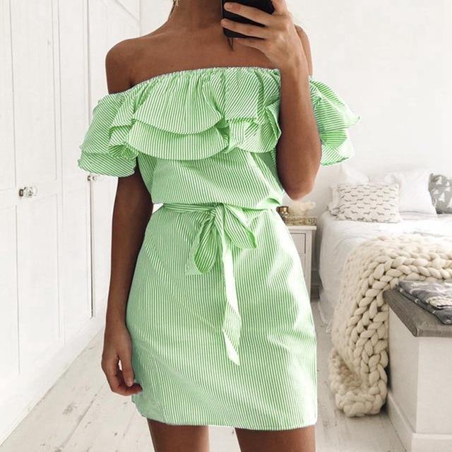 Vestido Ombro a Ombro Babado use o cupom PRIMEIRACOMPRA e garanta 12%OFF