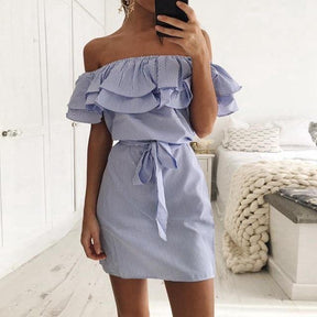 Vestido Ombro a Ombro Babado use o cupom PRIMEIRACOMPRA e garanta 12%OFF