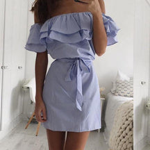 Vestido Ombro a Ombro Babado use o cupom PRIMEIRACOMPRA e garanta 12%OFF