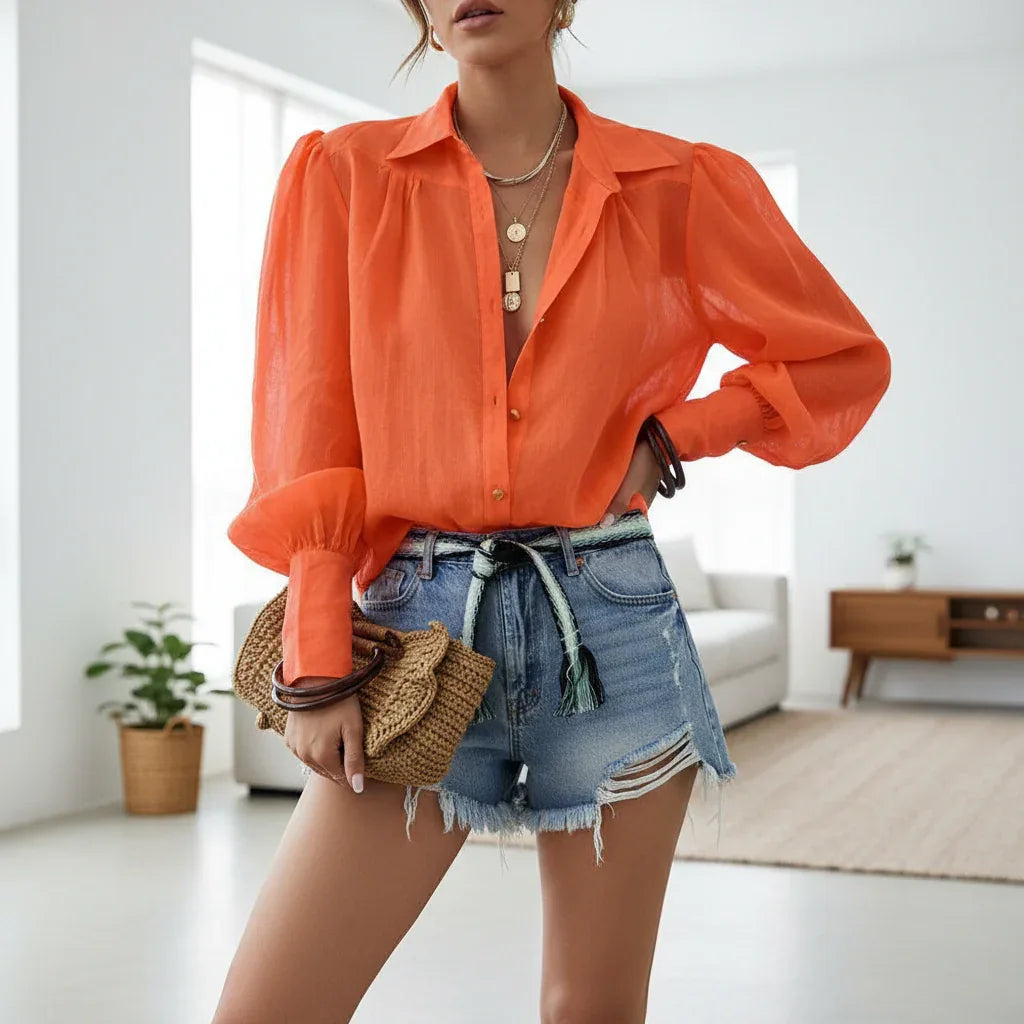 Camisa Feminina- Mangas Bufantes - Sua Boutique